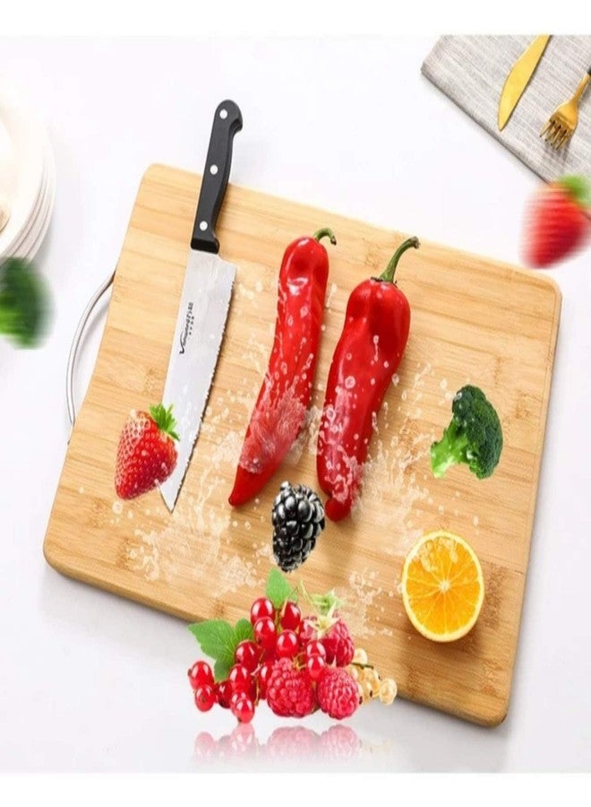 FOMQUAZLI Wooden Bamboo Chopping Cutting Board with Steel Handle Fruits, Vegetables, Fish, Chicken & Meat Cutting Pad for Kitchen Non-Slip Antibacterial Chopping Board (30 * 20CM) - Image 5